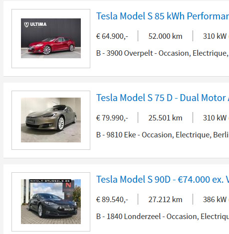 Résultat de recherche sur la Tesla Model S d'occasion